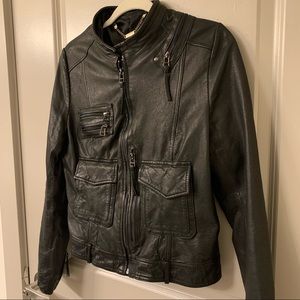 Black Leather Zip-Up Motorcycle Jacket